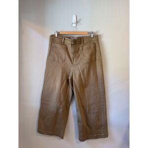 Everlane Wide Leg Crop Pants Womens 14 Khaki Tan Stretch Cotton Patch Pocket